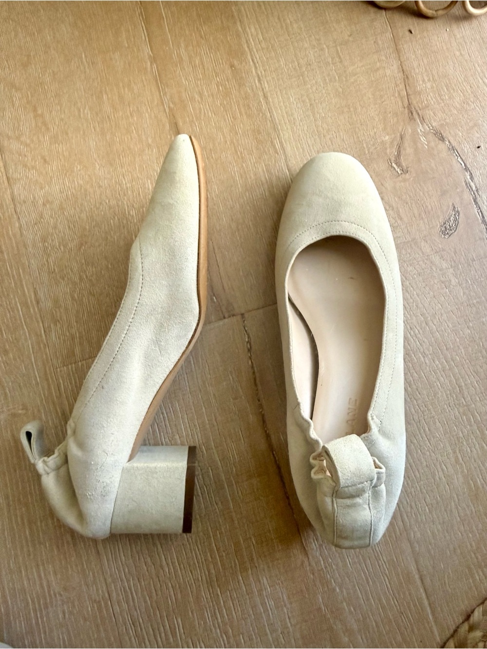 Everlane Italian Suede Classic Block Heel Ballet in Cream - Women